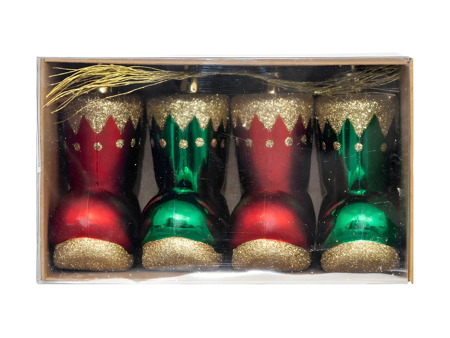 Déco de Sapin Lot de 4 Bottes de Lutin Rouge et Vert