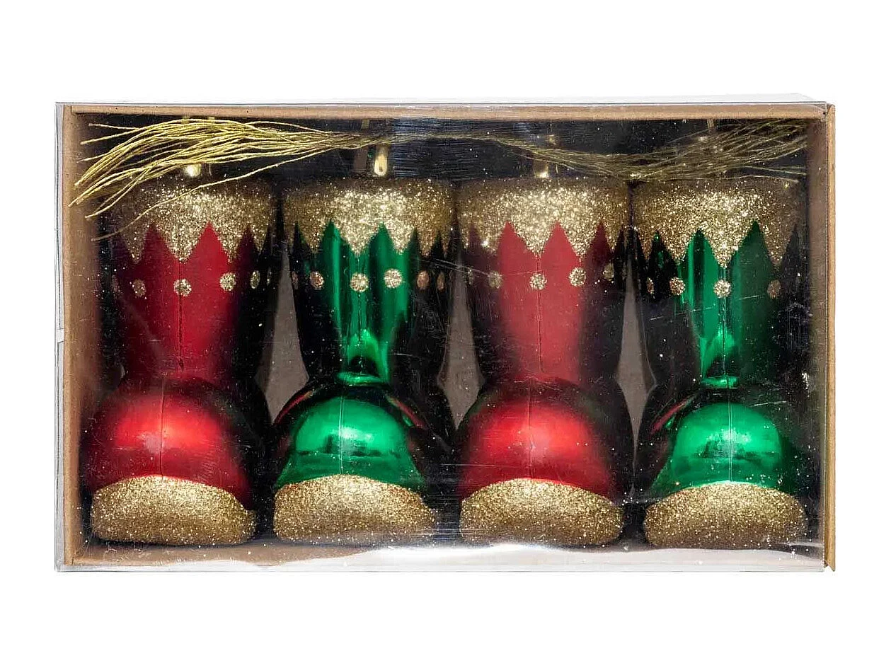 Déco de Sapin Lot de 4 Bottes de Lutin Rouge et Vert