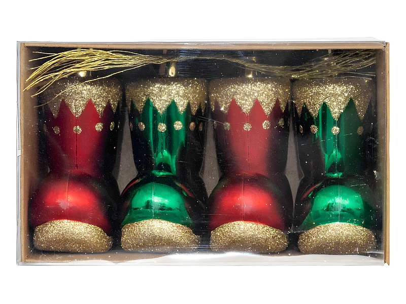 Déco de Sapin Lot de 4 Bottes de Lutin Rouge et Vert