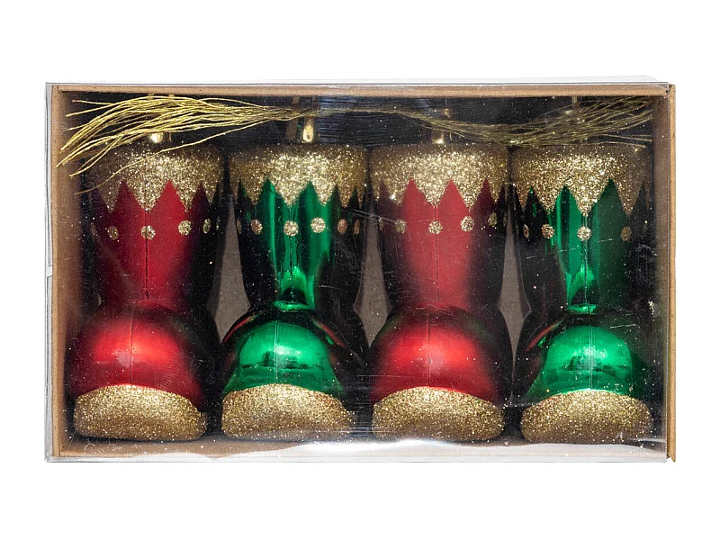Déco de Sapin Lot de 4 Bottes de Lutin Rouge et Vert
