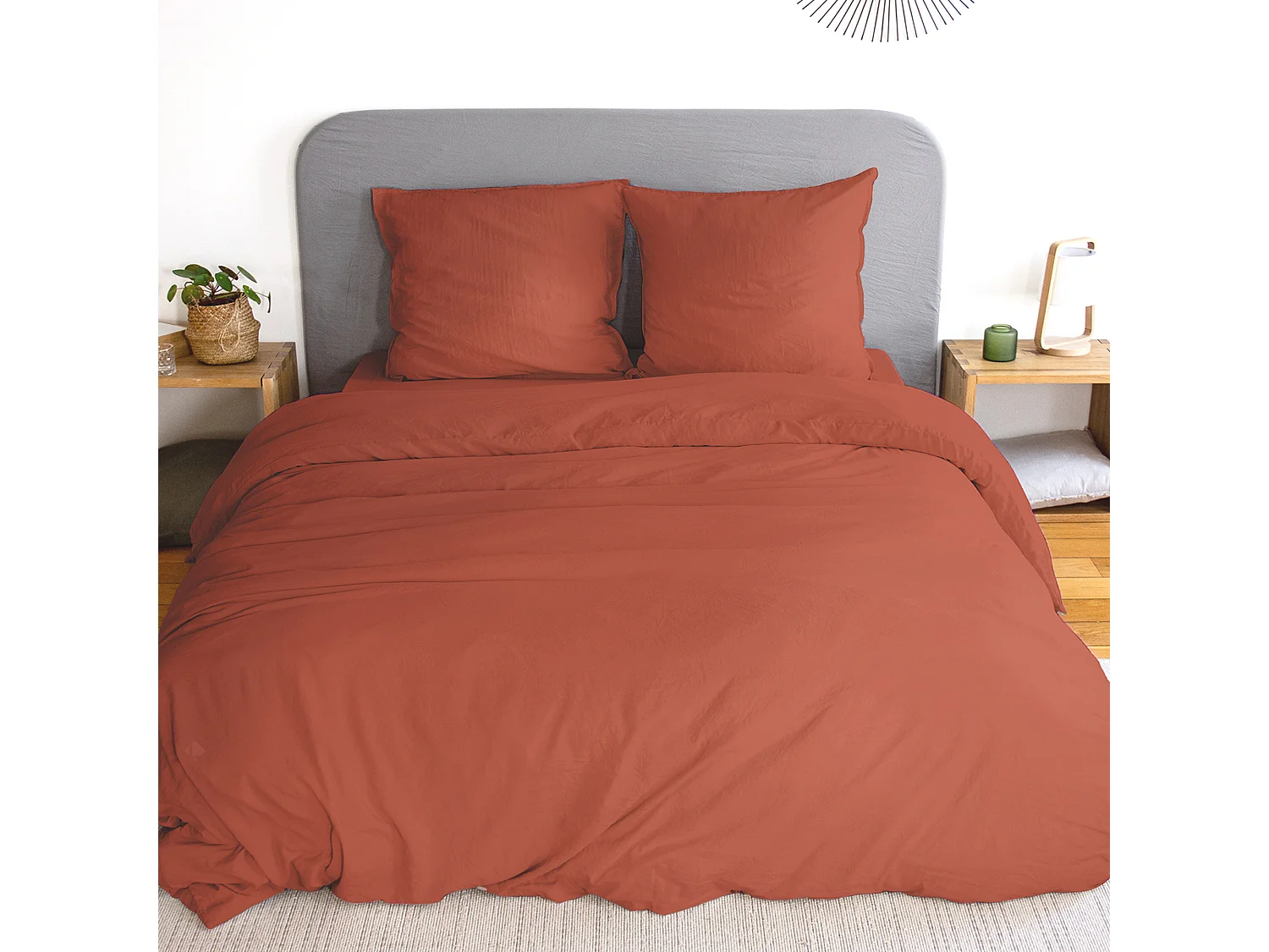 Parure 260x240 cm MILA polyester micro lavée rouge terracotta 3 pièces
