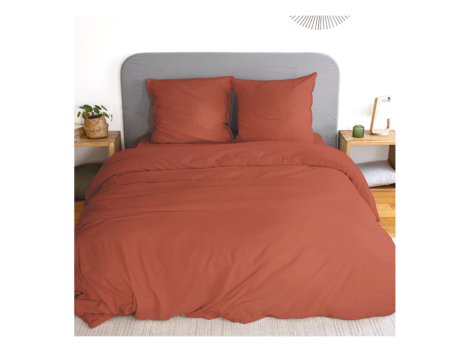 Parure 260x240 cm MILA polyester micro lavée rouge terracotta 3 pièces