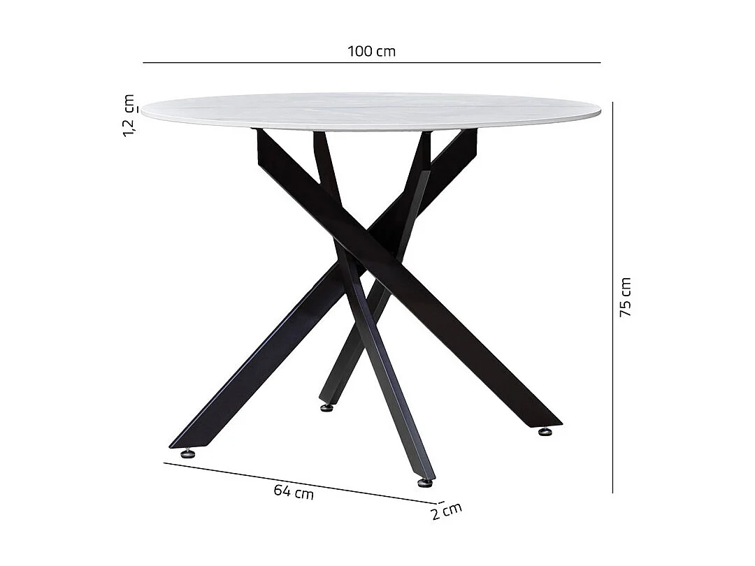 Table D.100 cm céramique blanc marbré laqué et pieds en métal - RODER