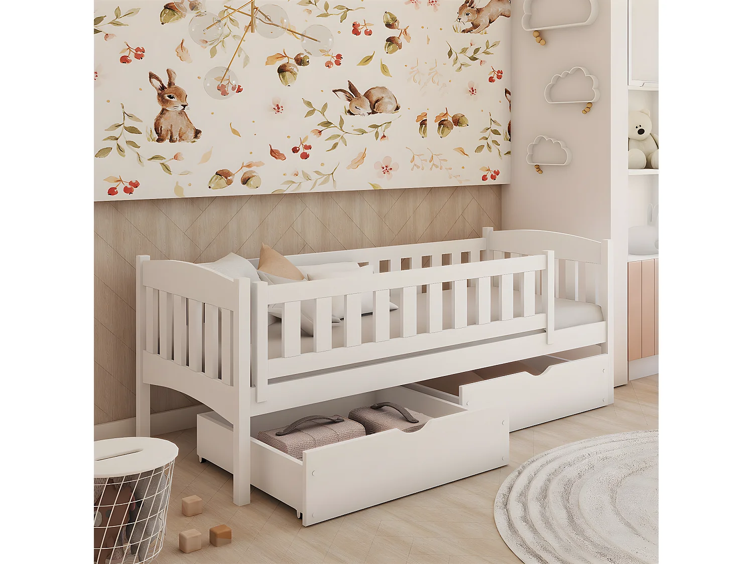 Lit 90x200 sommier et tiroirs inclus Samuel Blanc