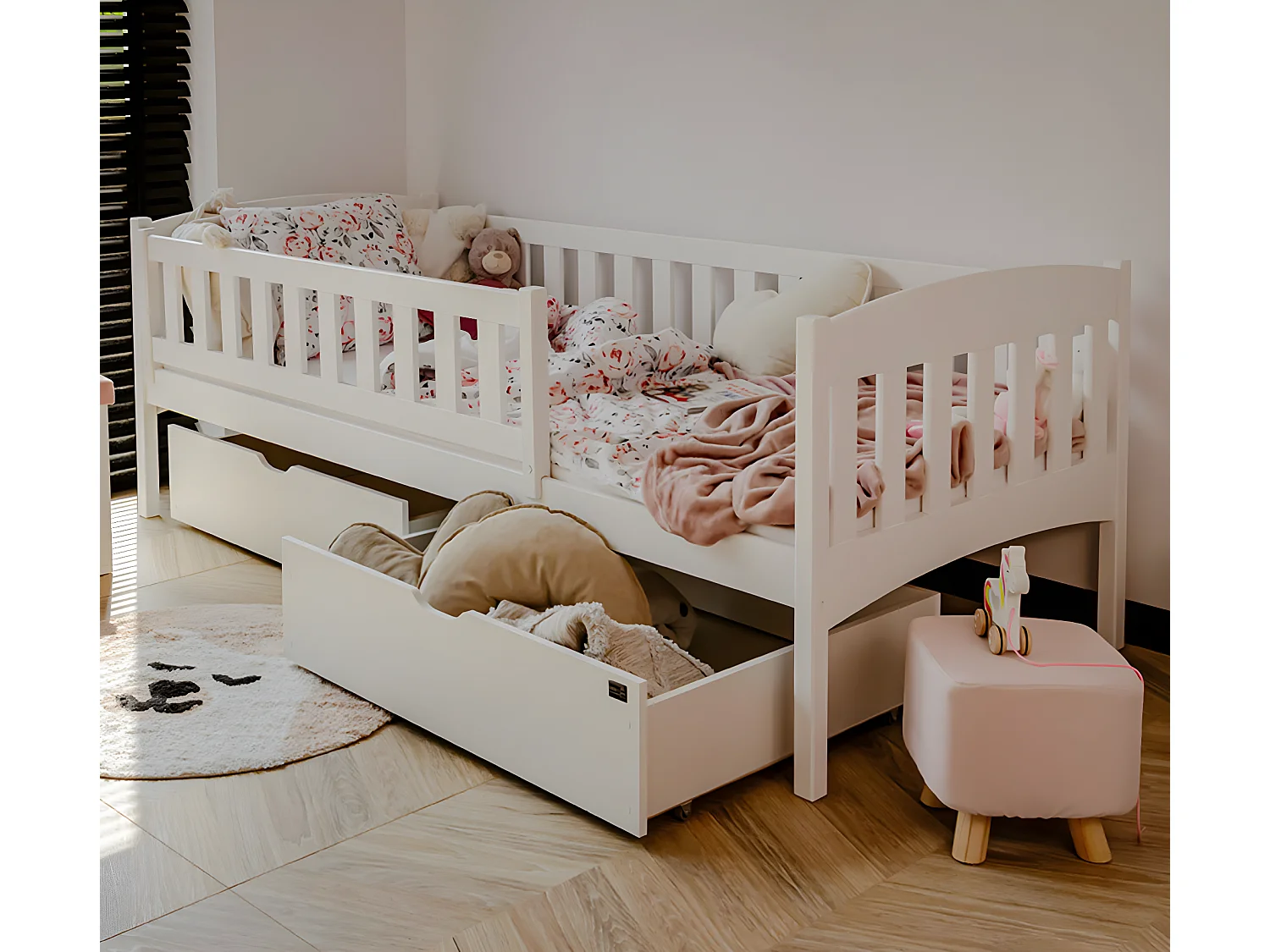 Lit 90x200 sommier et tiroirs inclus Samuel Blanc