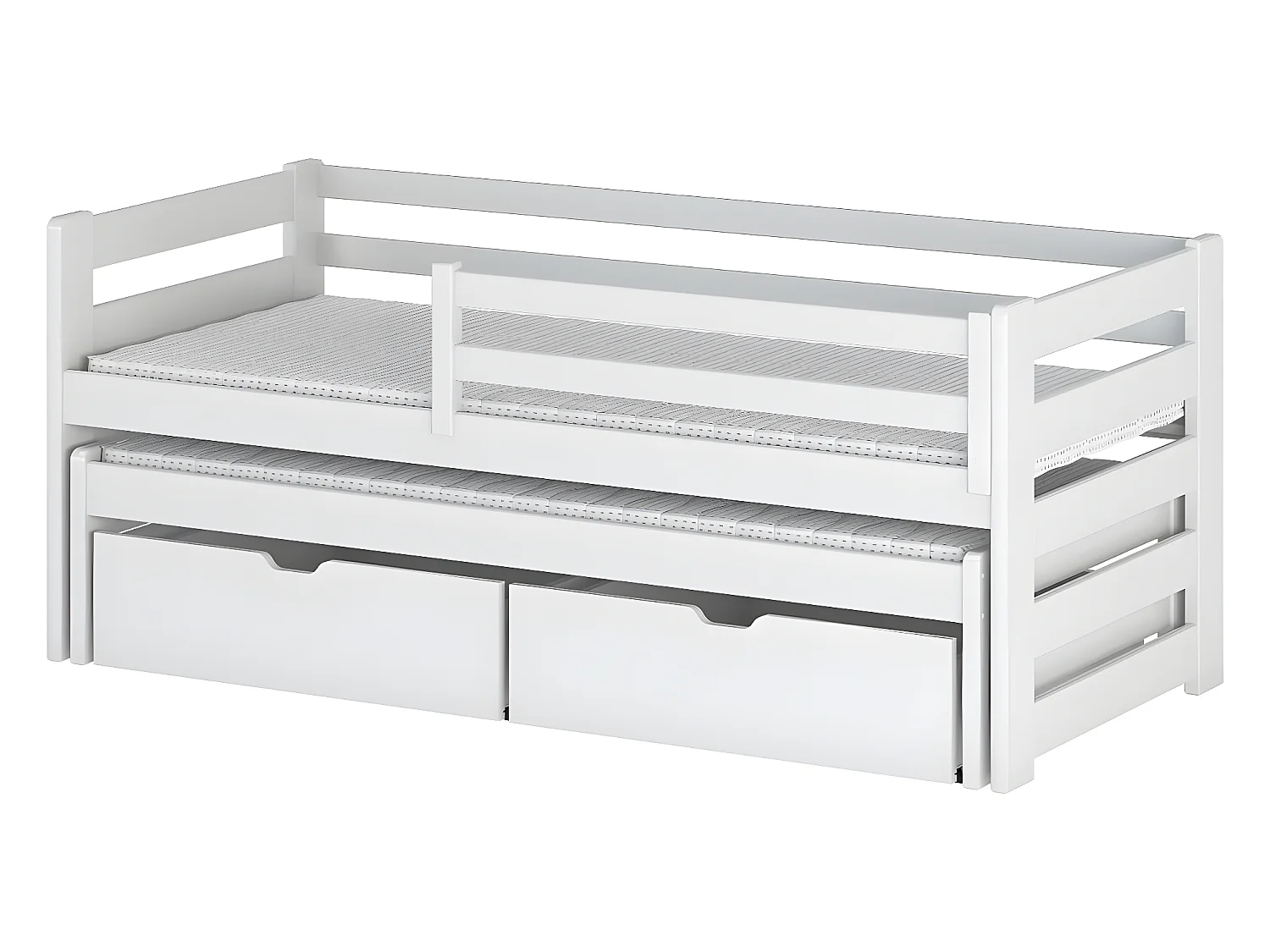 Lit 90x200 sommier lit gigogne et tiroirs inclus Jordan Blanc