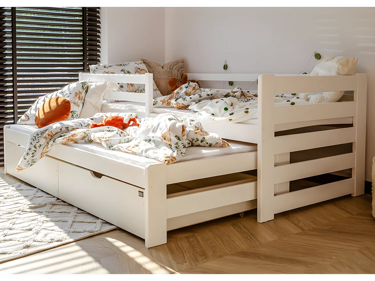 Lit 90x200 sommier lit gigogne et tiroirs inclus Jordan Blanc