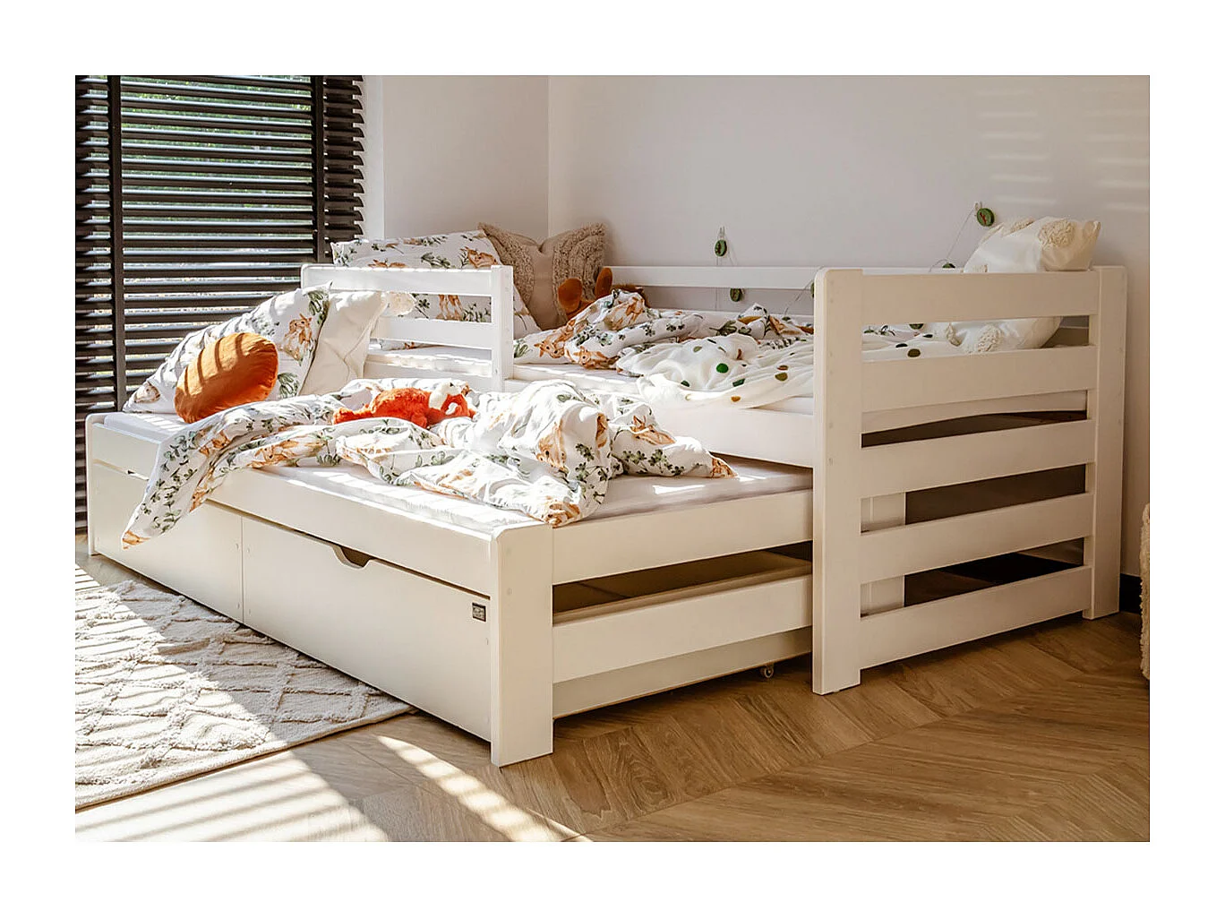 Lit 90x200 sommier lit gigogne et tiroirs inclus Jordan Blanc