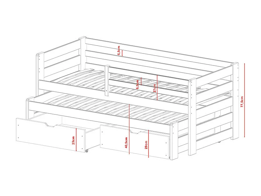Lit 90x200 sommier lit gigogne et tiroirs inclus Jordan Blanc
