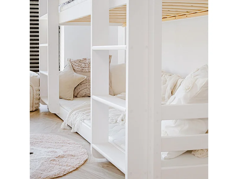 Lit enfant triple superposé bois blanc 90x200cm