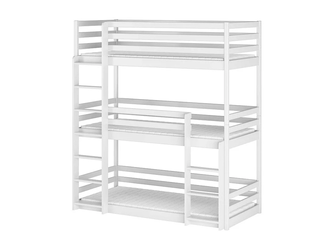 Køjeseng 3-niveau 90x200 inkl. lamelbund Florent Hvid