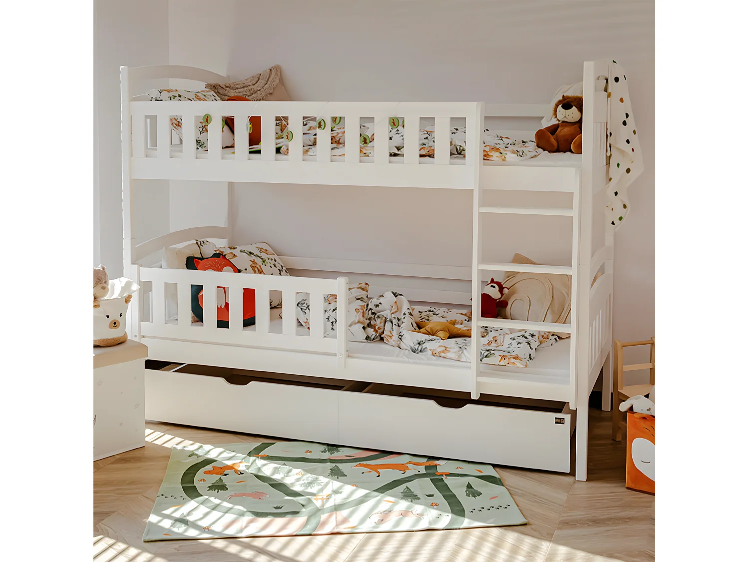 Lit superposé 90x200 sommier et tiroirs inclus Jules Blanc