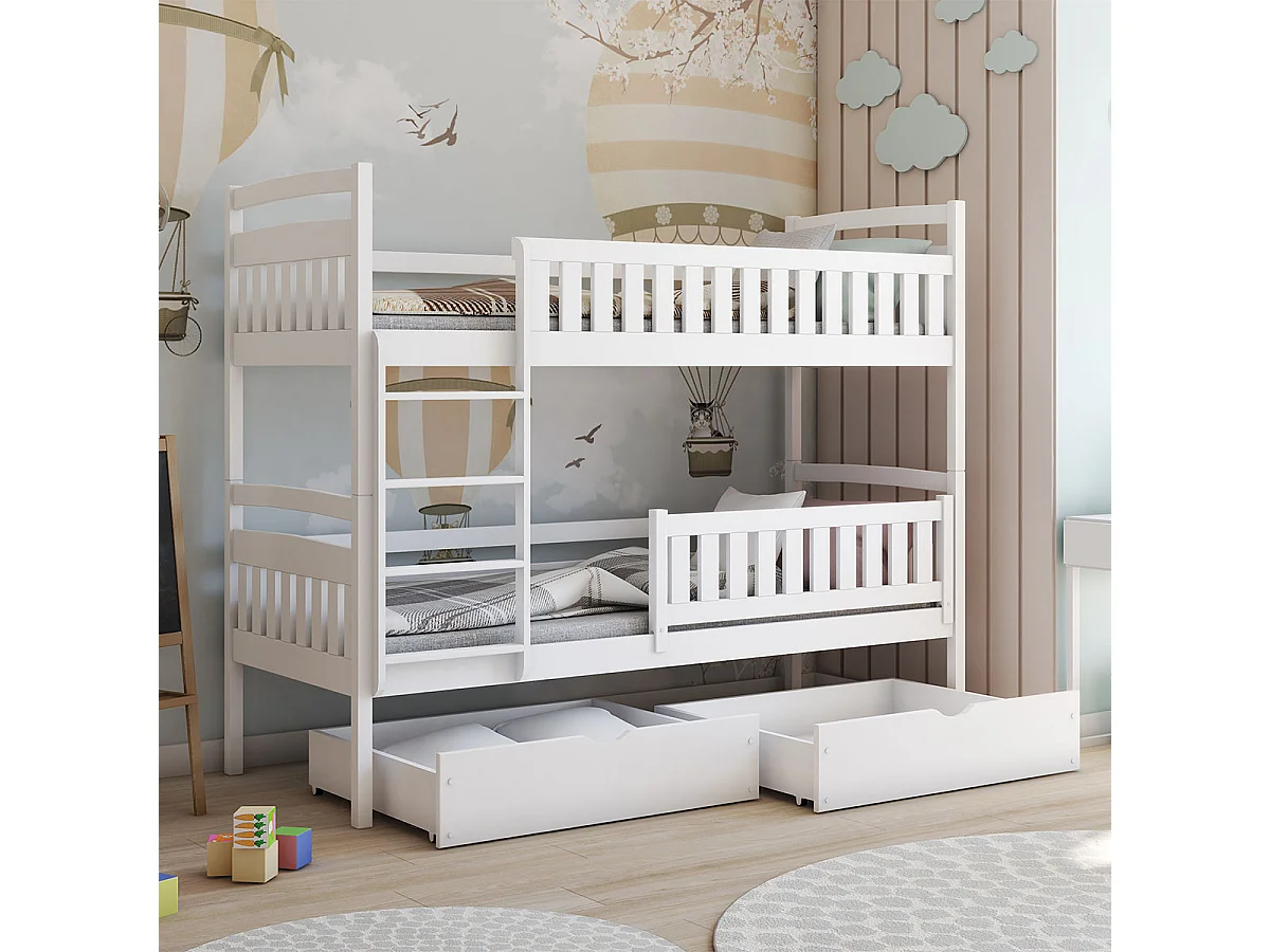 Lit superposé 90x200 sommier et tiroirs inclus Jules Blanc