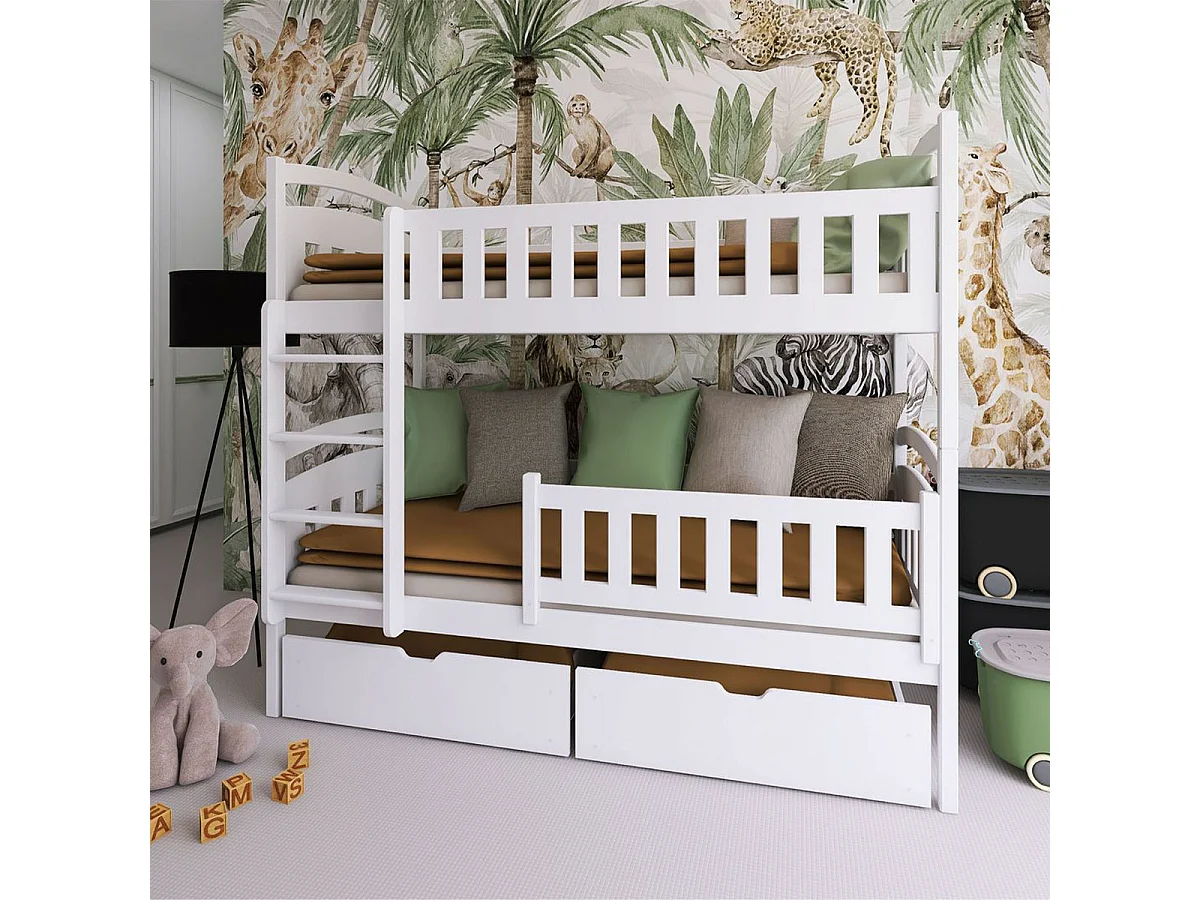 Lit superposé 90x200 sommier et tiroirs inclus Jules Blanc