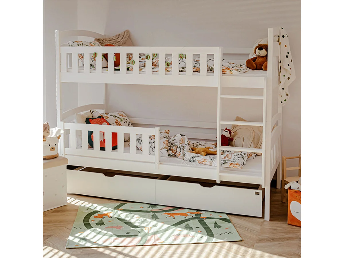 Lit superposé 90x200 sommier et tiroirs inclus Jules Blanc