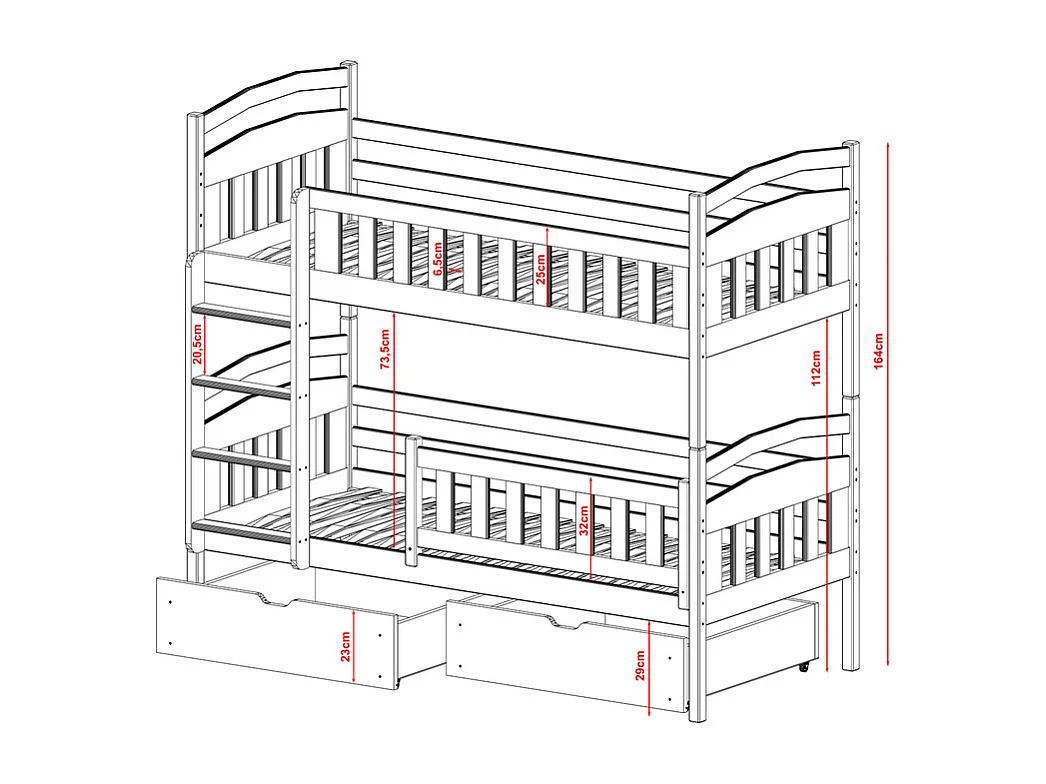 Lit superposé 90x200 sommier et tiroirs inclus Jules Blanc