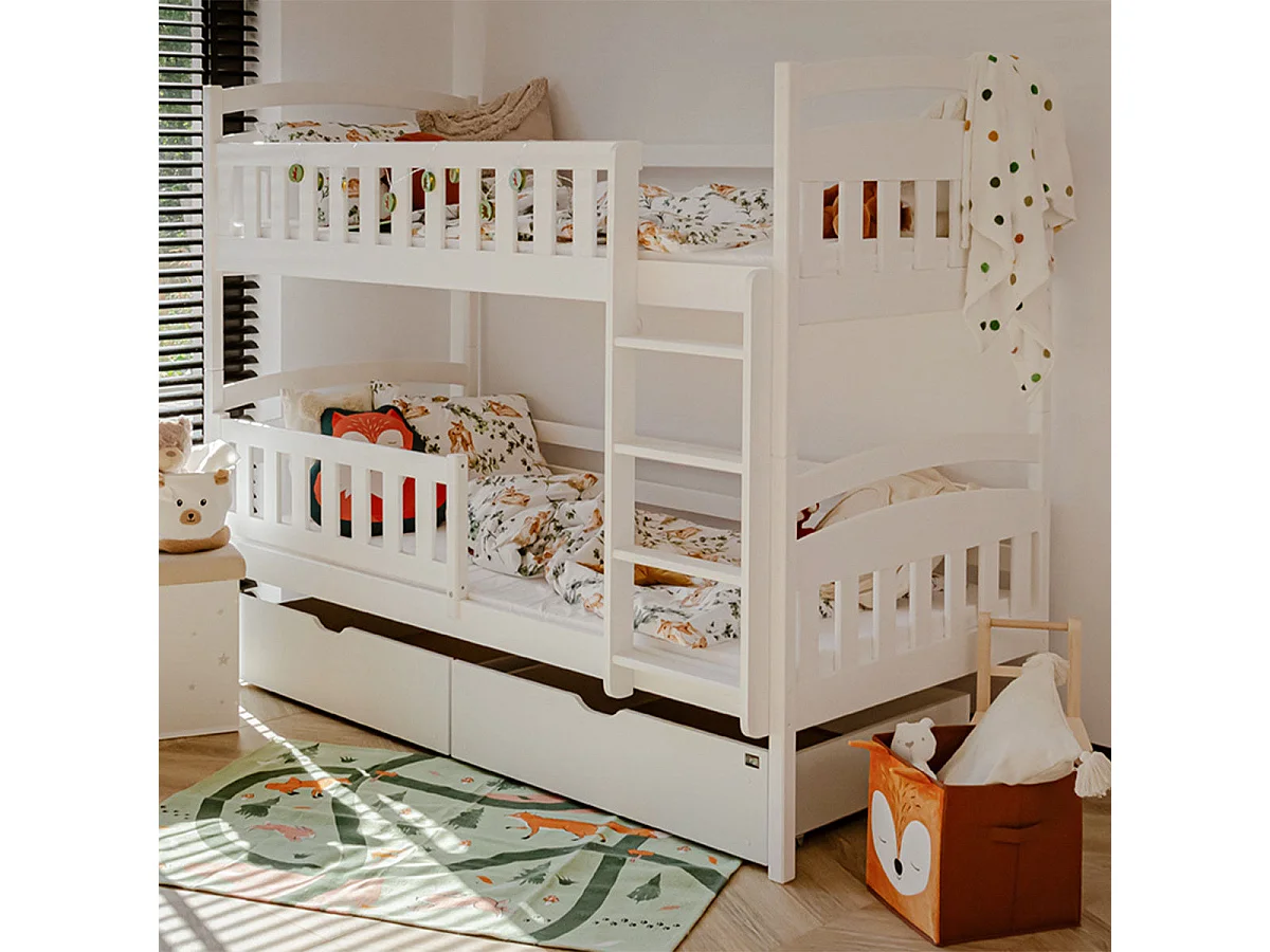 Letto a castello Jules White 90x200, con base e cassettiera