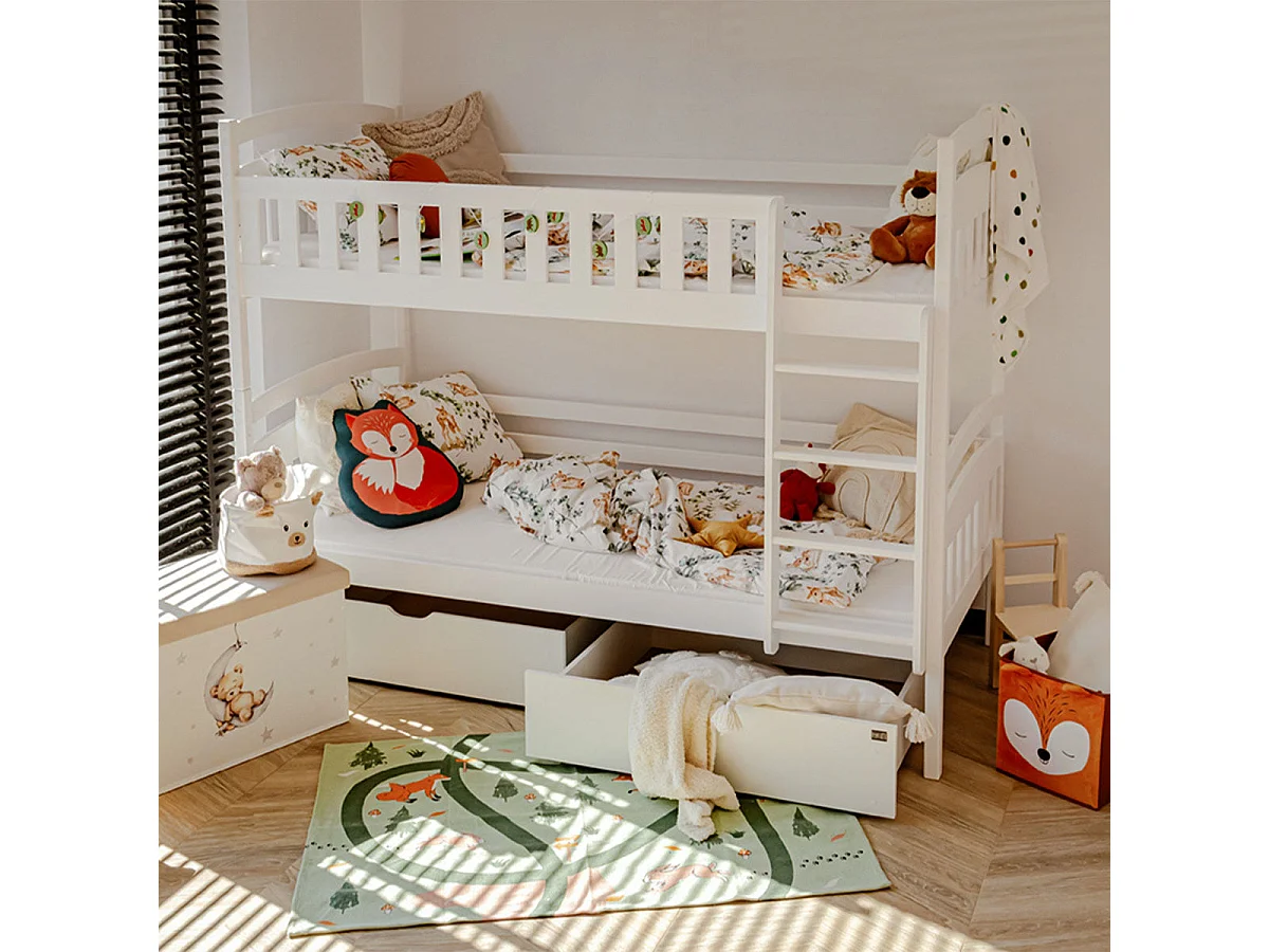 Letto a castello Jules White 90x200, con base e cassettiera