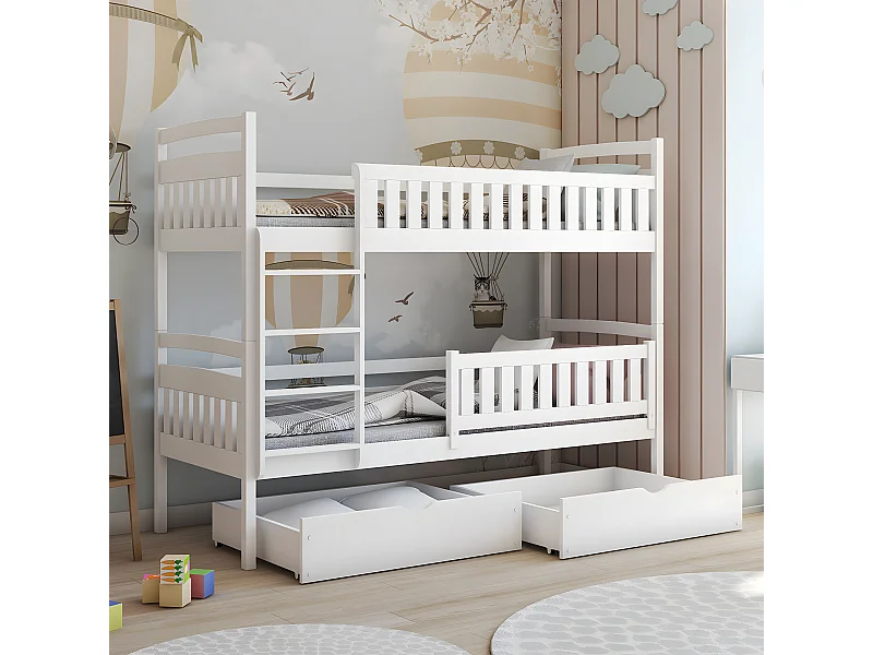 Lit superposé 90x200 sommier et tiroirs inclus Jules Blanc