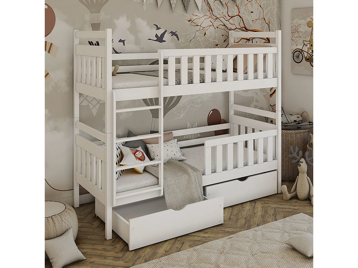 Lit superposé 90x200 sommier et tiroirs inclus Damien Blanc