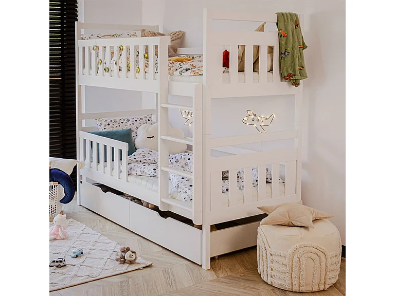 Lit superposé 90x200 sommier et tiroirs inclus Damien Blanc