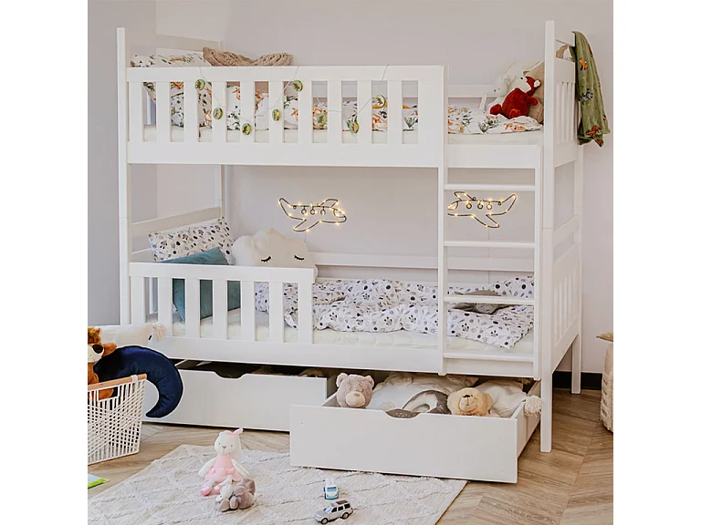 Lit superposé 90x200 sommier et tiroirs inclus Damien Blanc