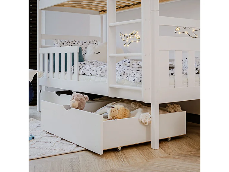 Lit superposé 90x200 sommier et tiroirs inclus Damien Blanc