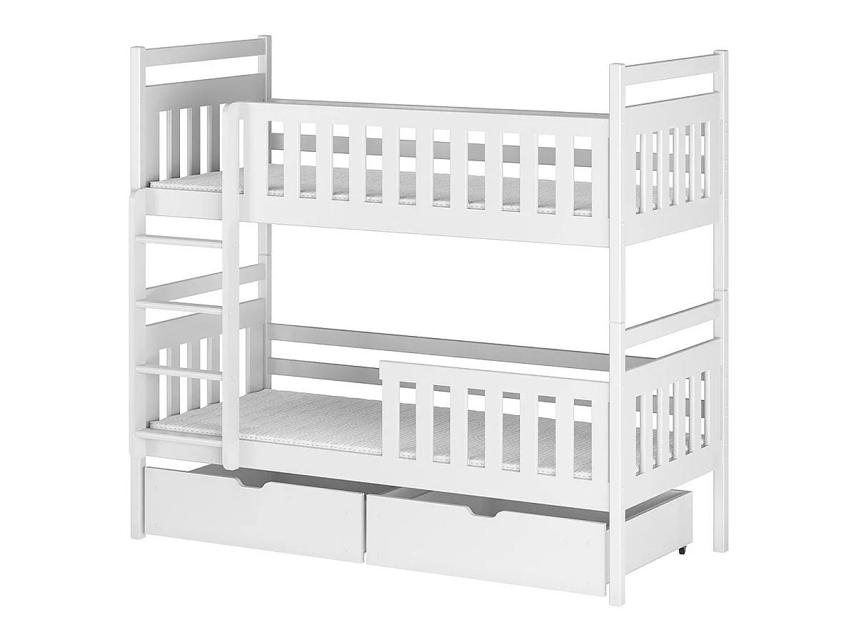 Letto a castello Damien White 90x200 con base e cassettiera inclusi