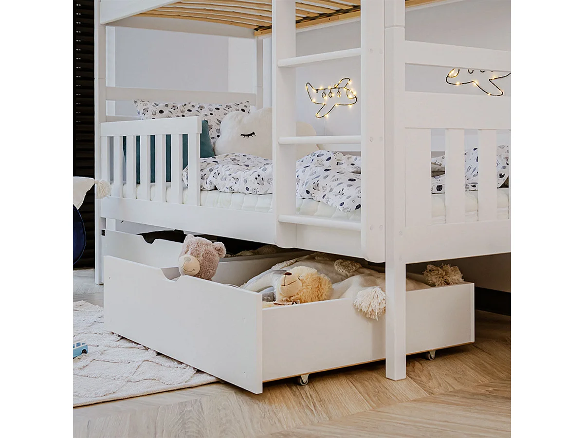 Letto a castello Damien White 90x200 con base e cassettiera inclusi