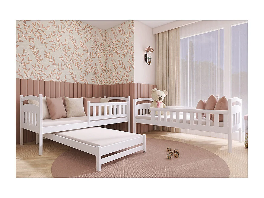 Lit superposé 90x200 sommier lit gigogne et tiroirs inclus Jules Blanc