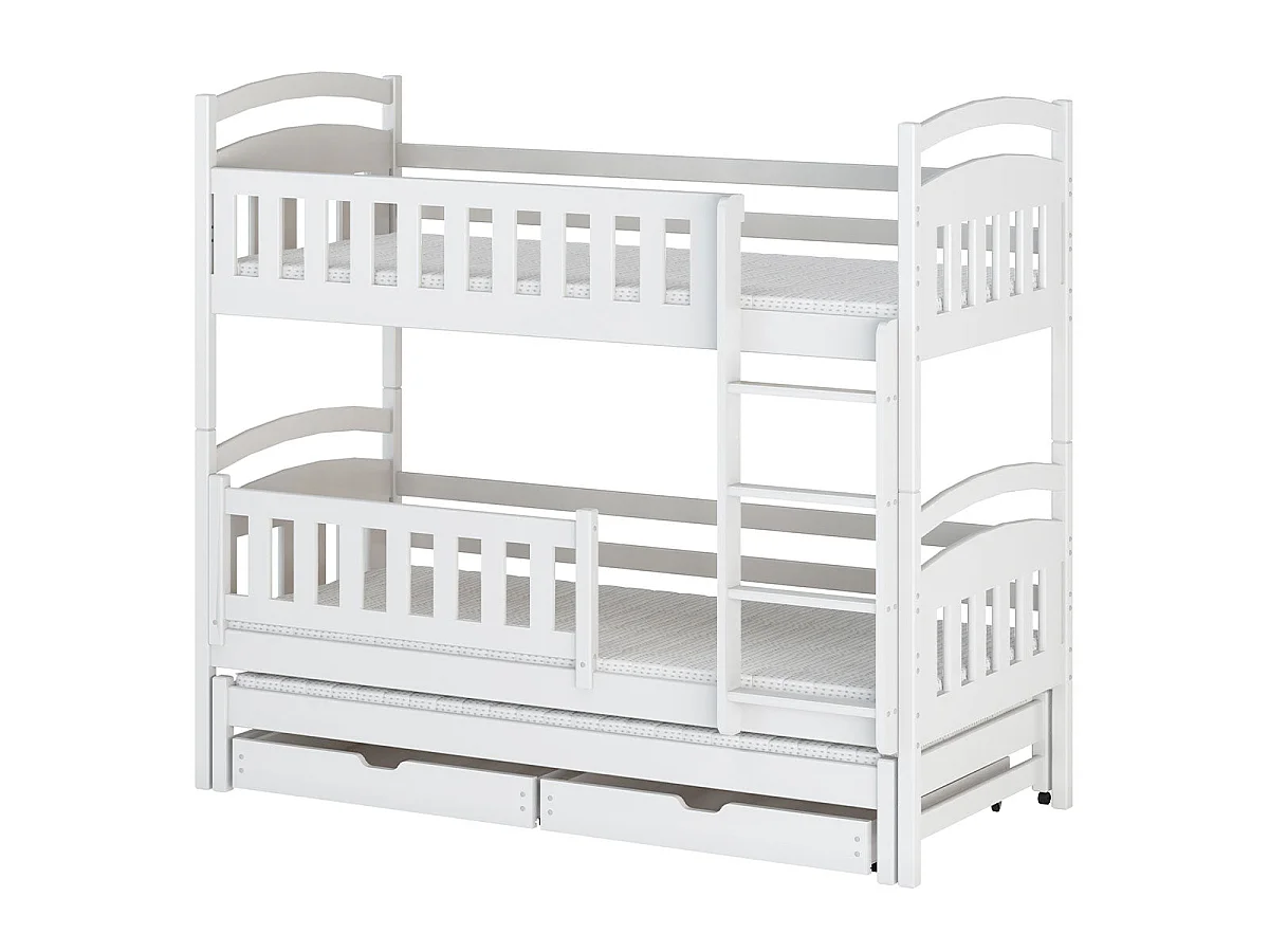 Lit superposé 90x200 sommier lit gigogne et tiroirs inclus Jules Blanc