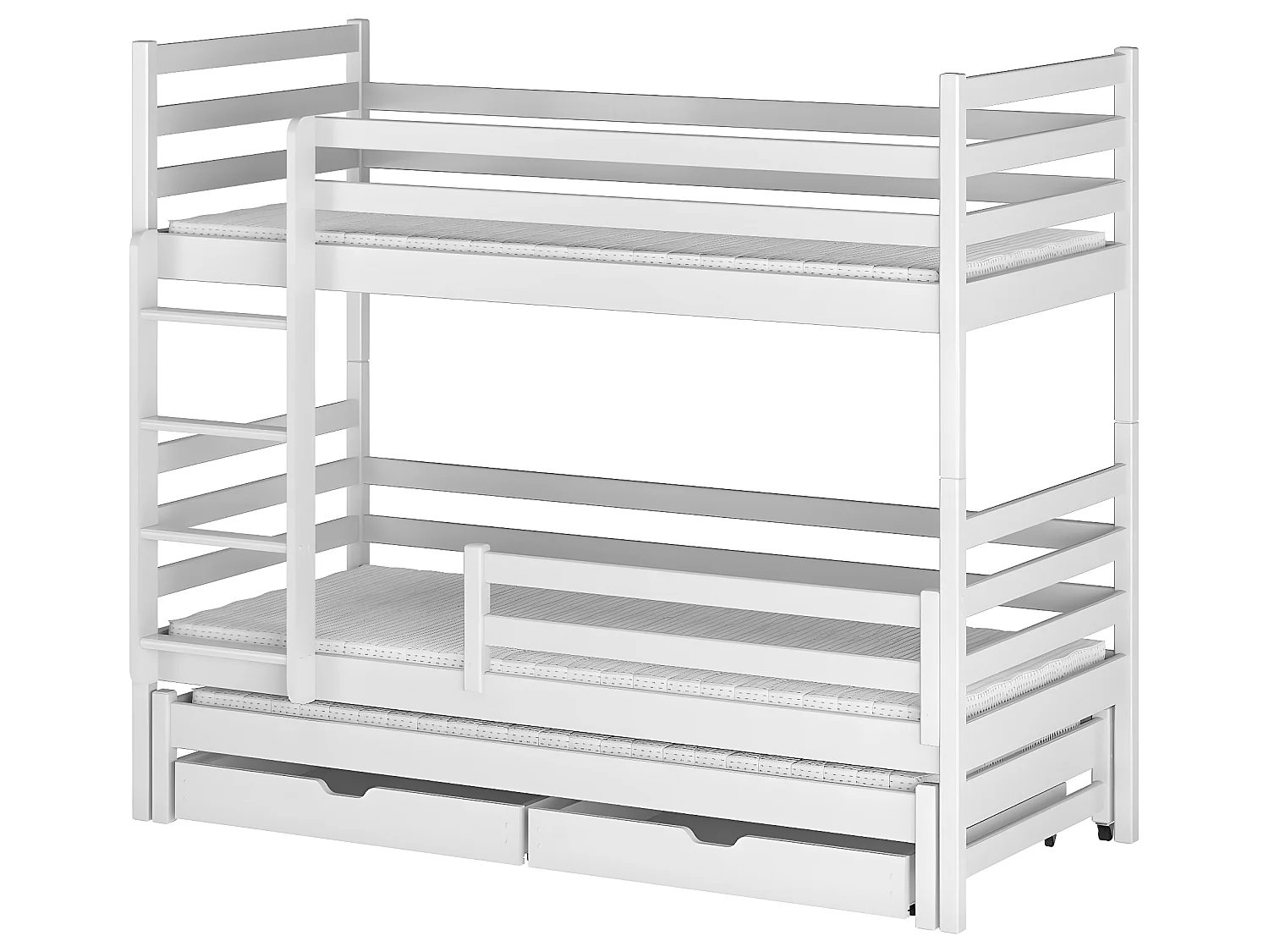 Lit superposé 90x200 sommier lit gigogne et tiroirs inclus Léo Blanc