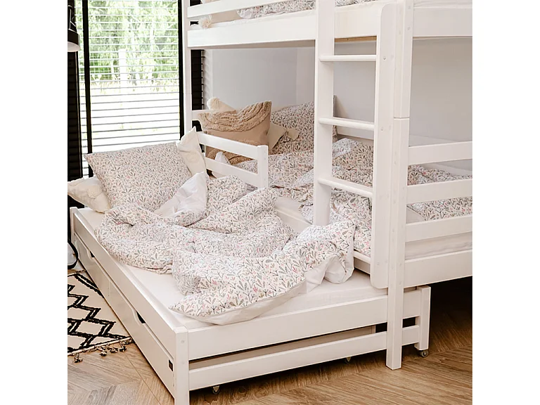 Lit superposé 90x200 sommier lit gigogne et tiroirs inclus Léo Blanc