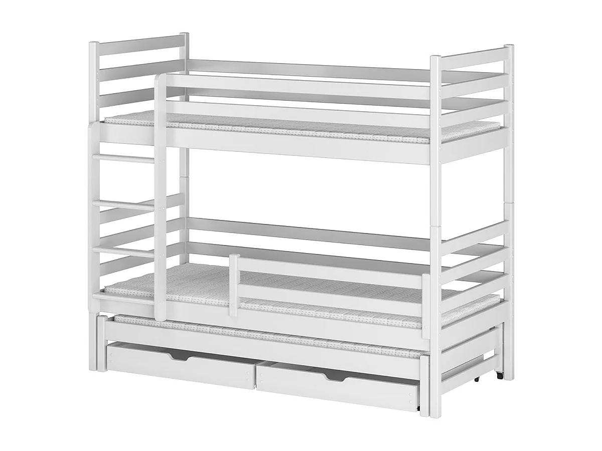 Lit superposé 90x200 sommier lit gigogne et tiroirs inclus Léo Blanc