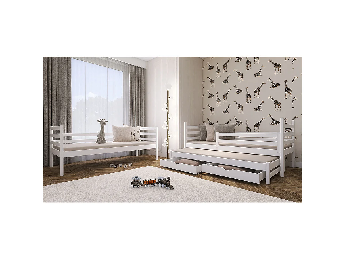 Lit superposé 90x200 sommier lit gigogne et tiroirs inclus Léo Blanc