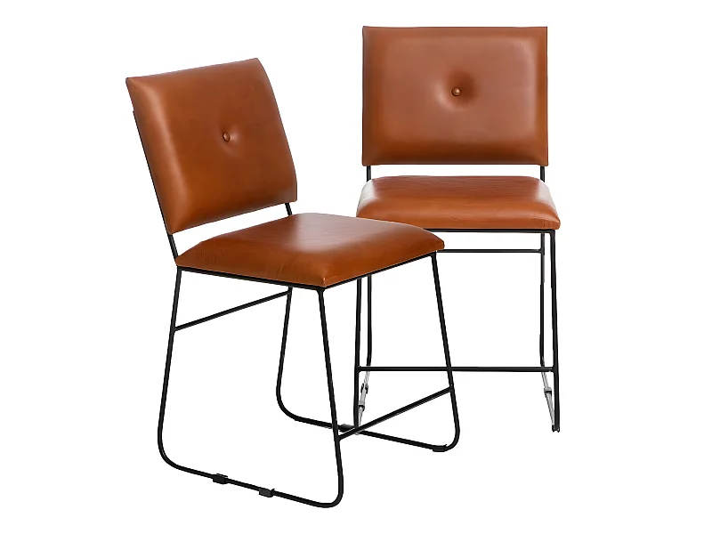 Juego de 2 sillas de cuero marrón y metal negro Arthur con diseño vintage y acabados modernos