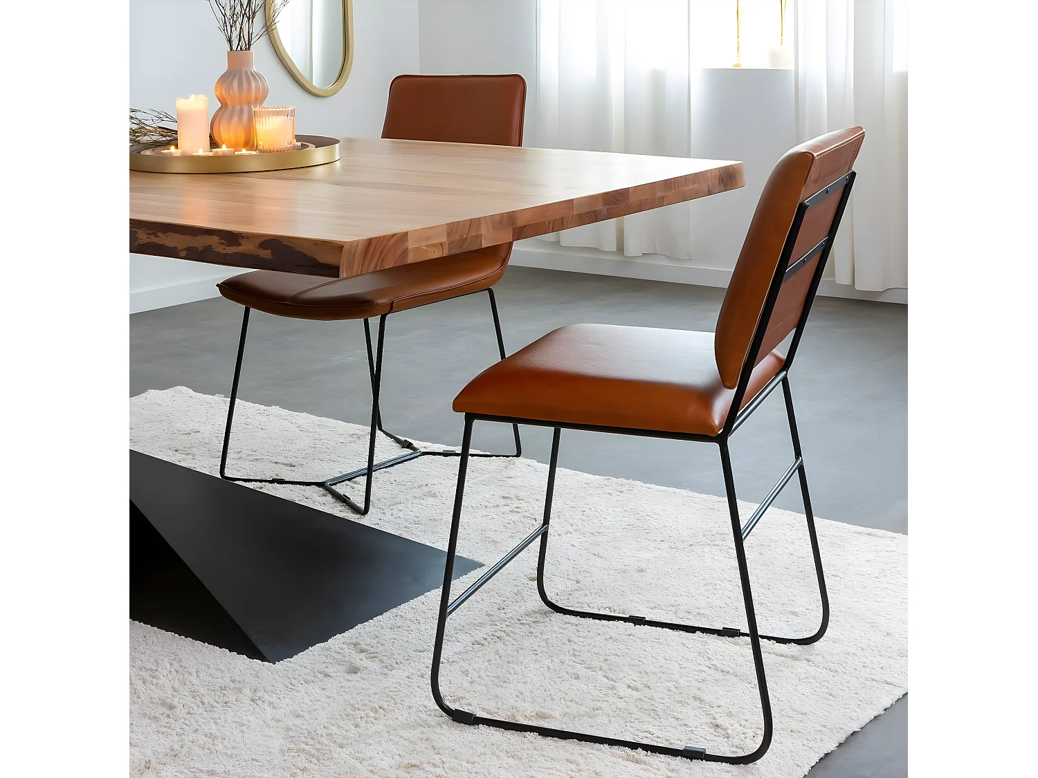 Chaise en cuir marron et métal noir Arthur (lot de 2)