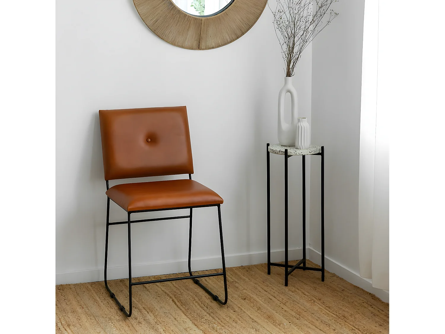 Chaise en cuir marron et métal noir Arthur (lot de 2)