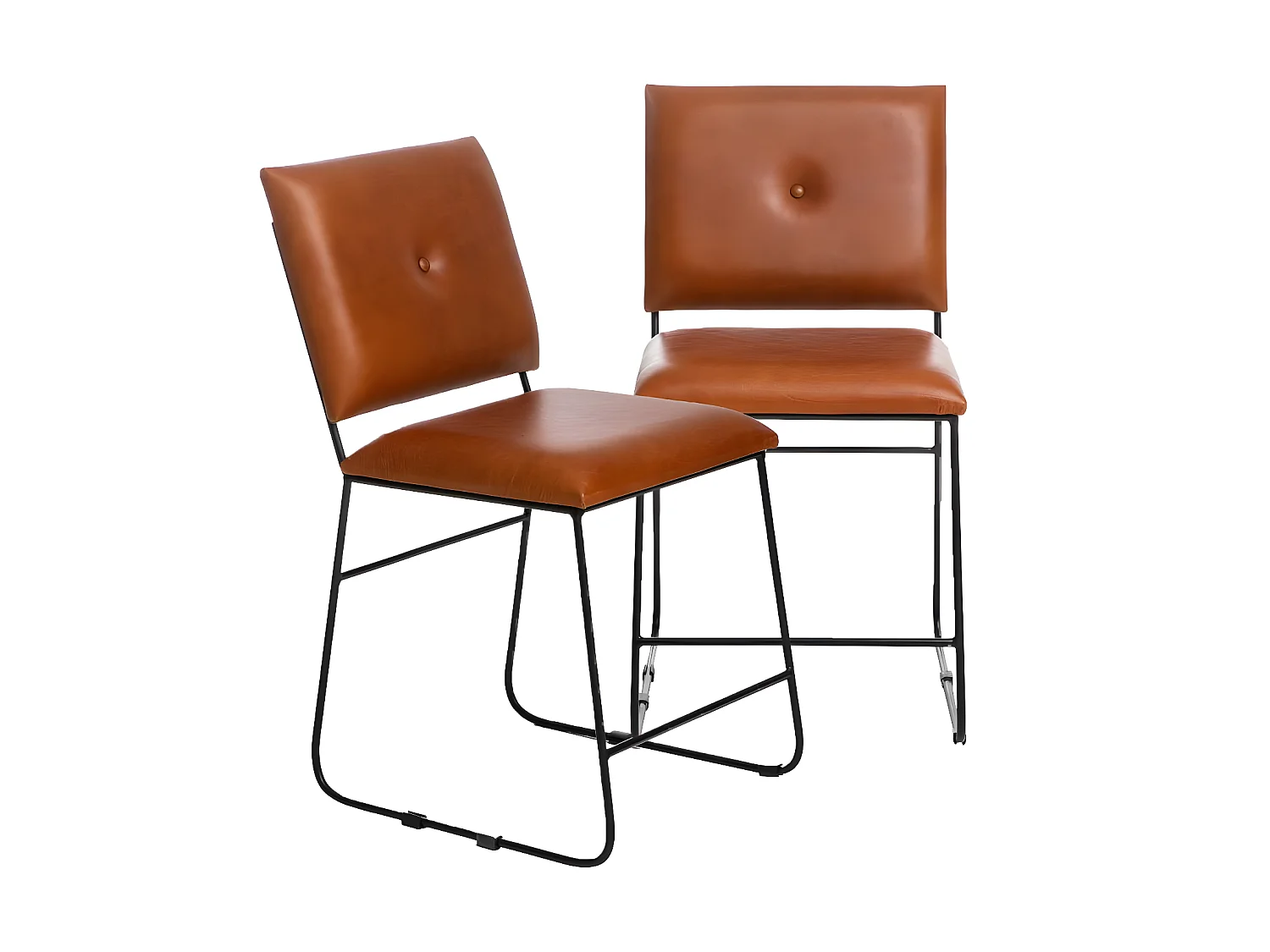 Chaise en cuir marron et métal noir Arthur (lot de 2)