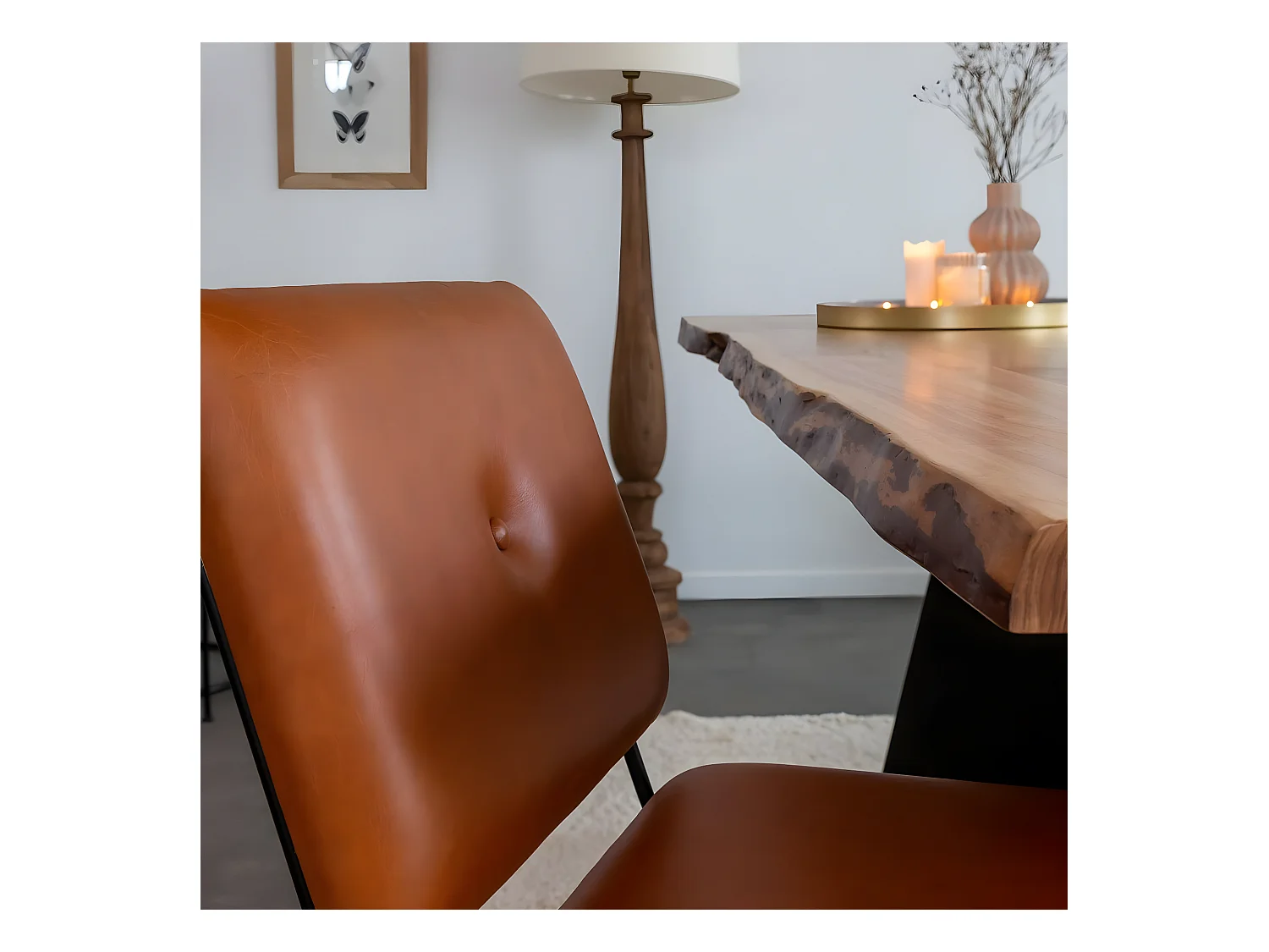 Juego de 2 sillas de cuero marrón y metal negro Arthur con diseño vintage y acabados modernos