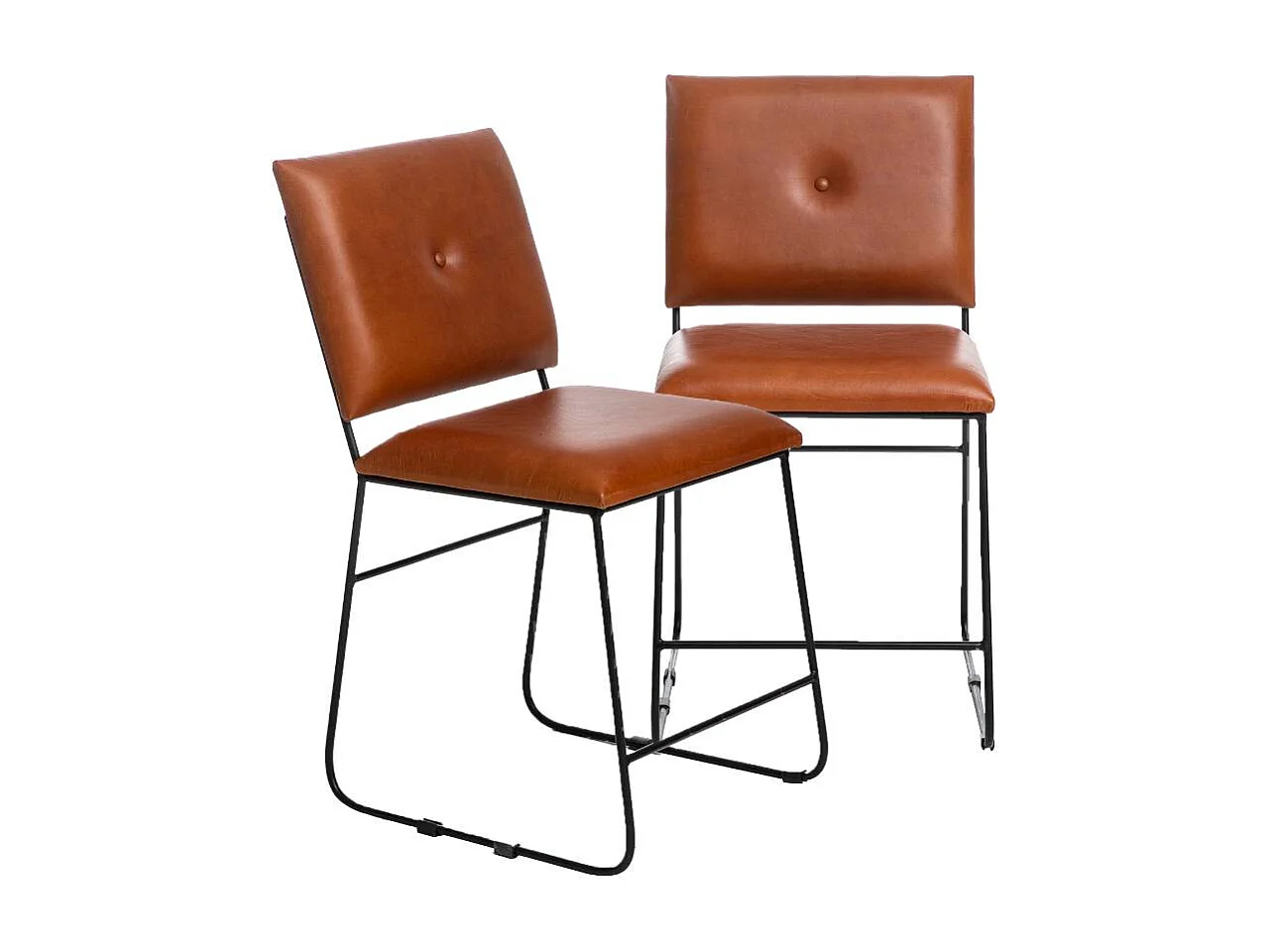 Juego de 2 sillas de cuero marrón y metal negro Arthur con diseño vintage y acabados modernos