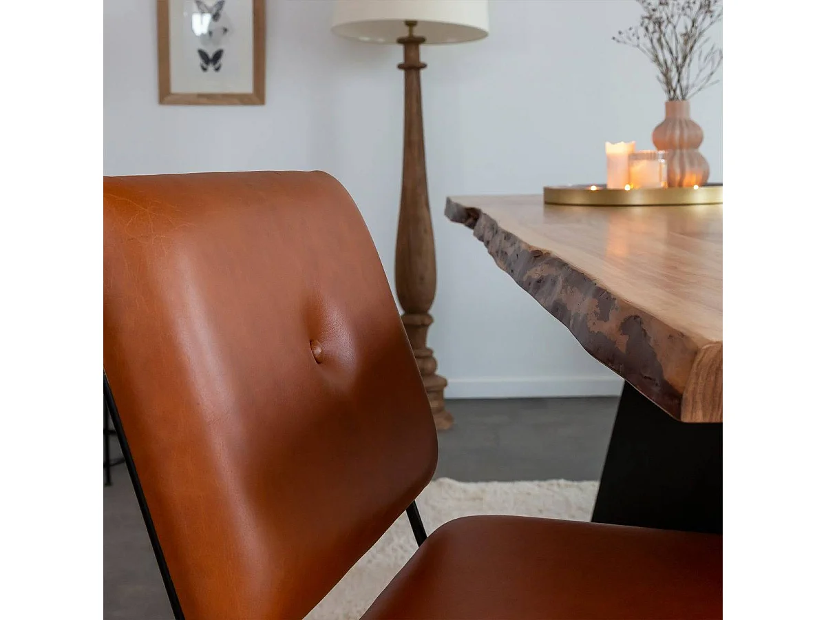 Juego de 2 sillas de cuero marrón y metal negro Arthur con diseño vintage y acabados modernos