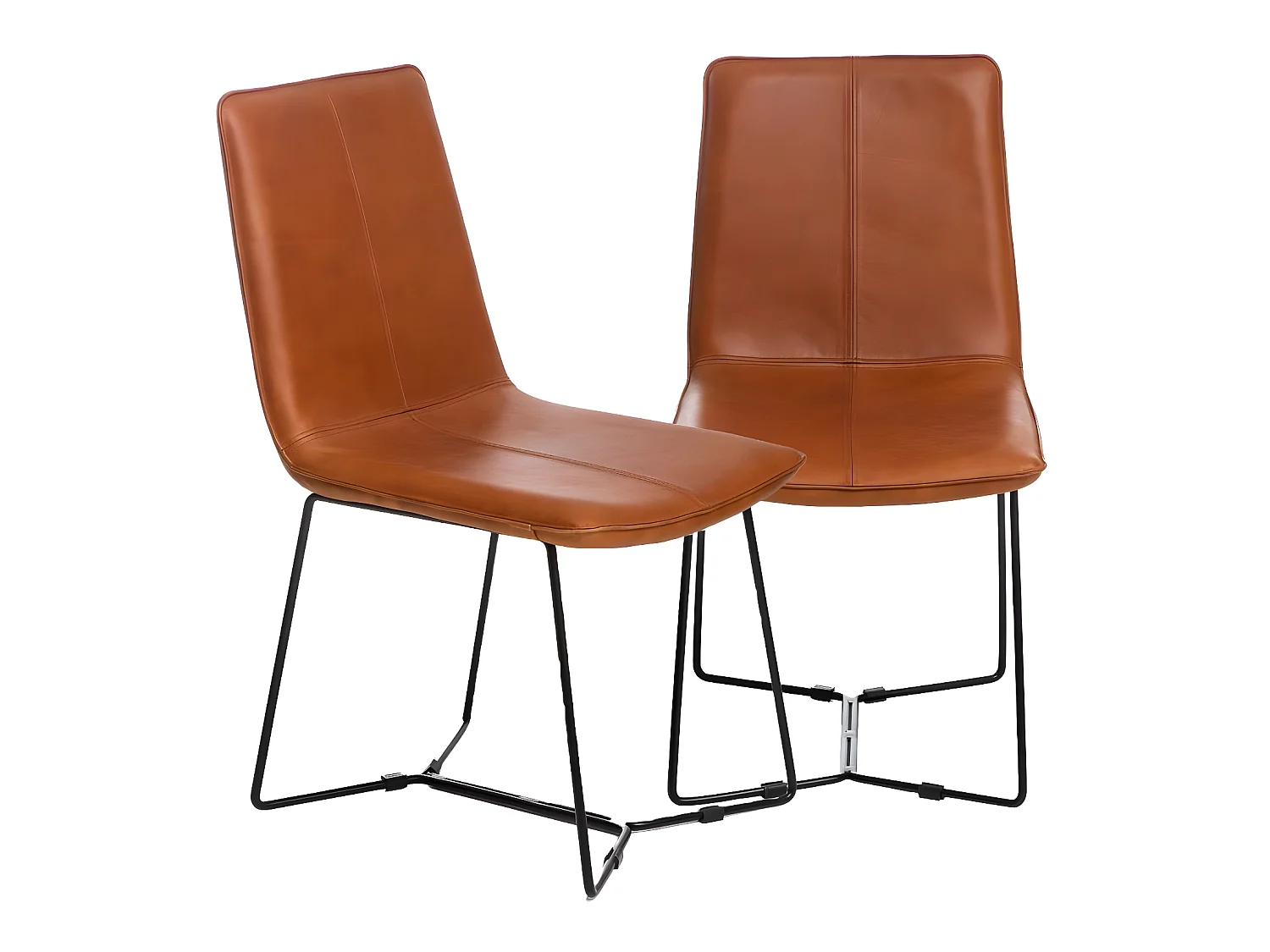 Chaise en cuir marron et métal Charles (lot de 2)