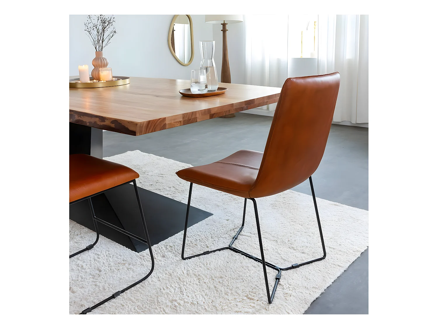 Juego de 2 sillas vintage de cuero marrón y metal Charles, perfectas para el hogar o la oficina