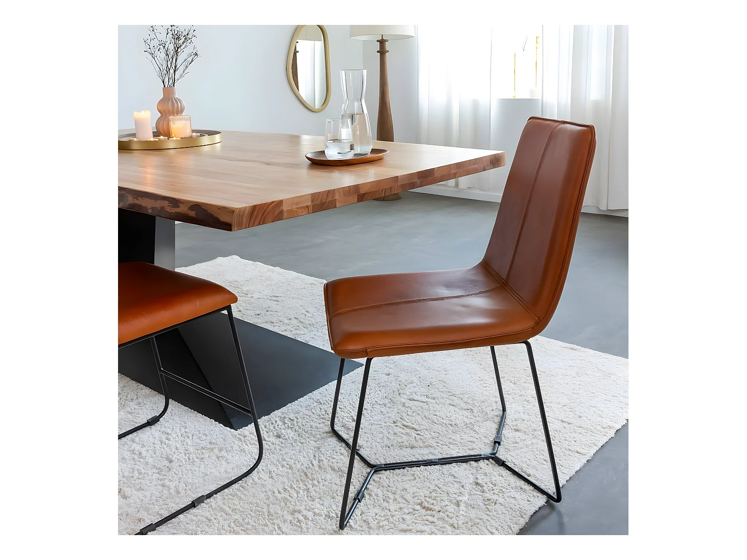 Juego de 2 sillas vintage de cuero marrón y metal Charles, perfectas para el hogar o la oficina