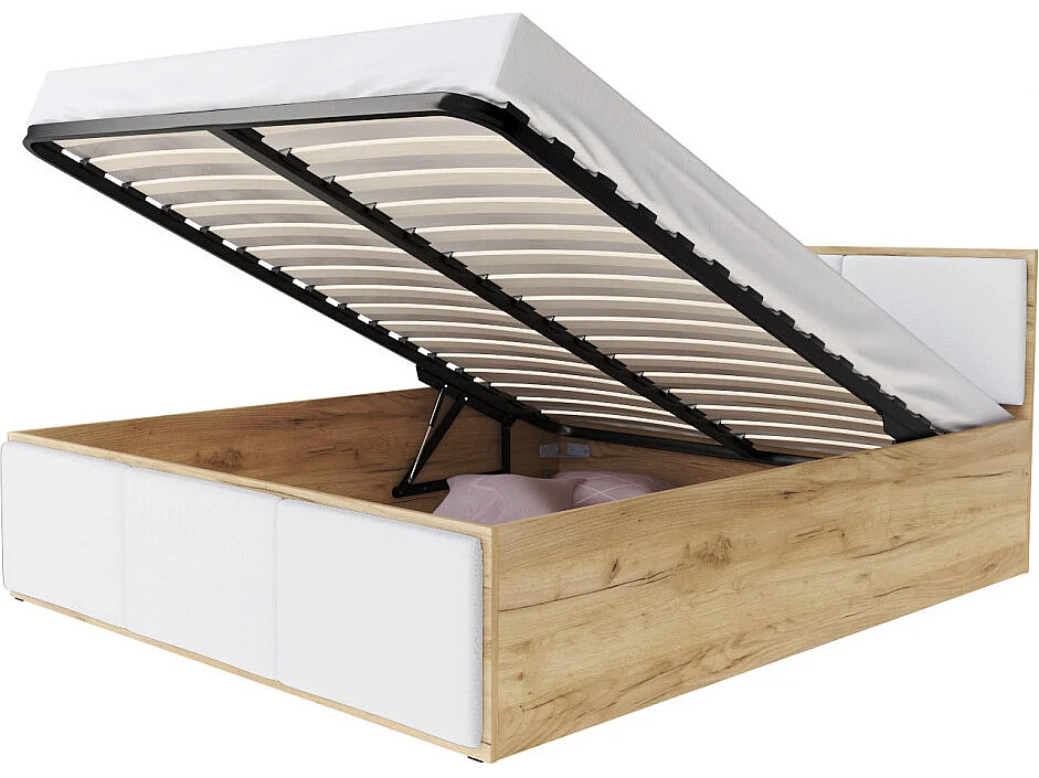 Lit Panama T 120x200 + coffre - Sommier inclus Chêne - Blanc