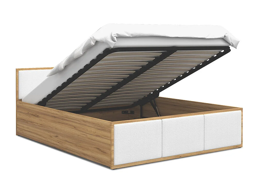 Lit Panama T 120x200 + coffre - Sommier inclus Chêne - Blanc