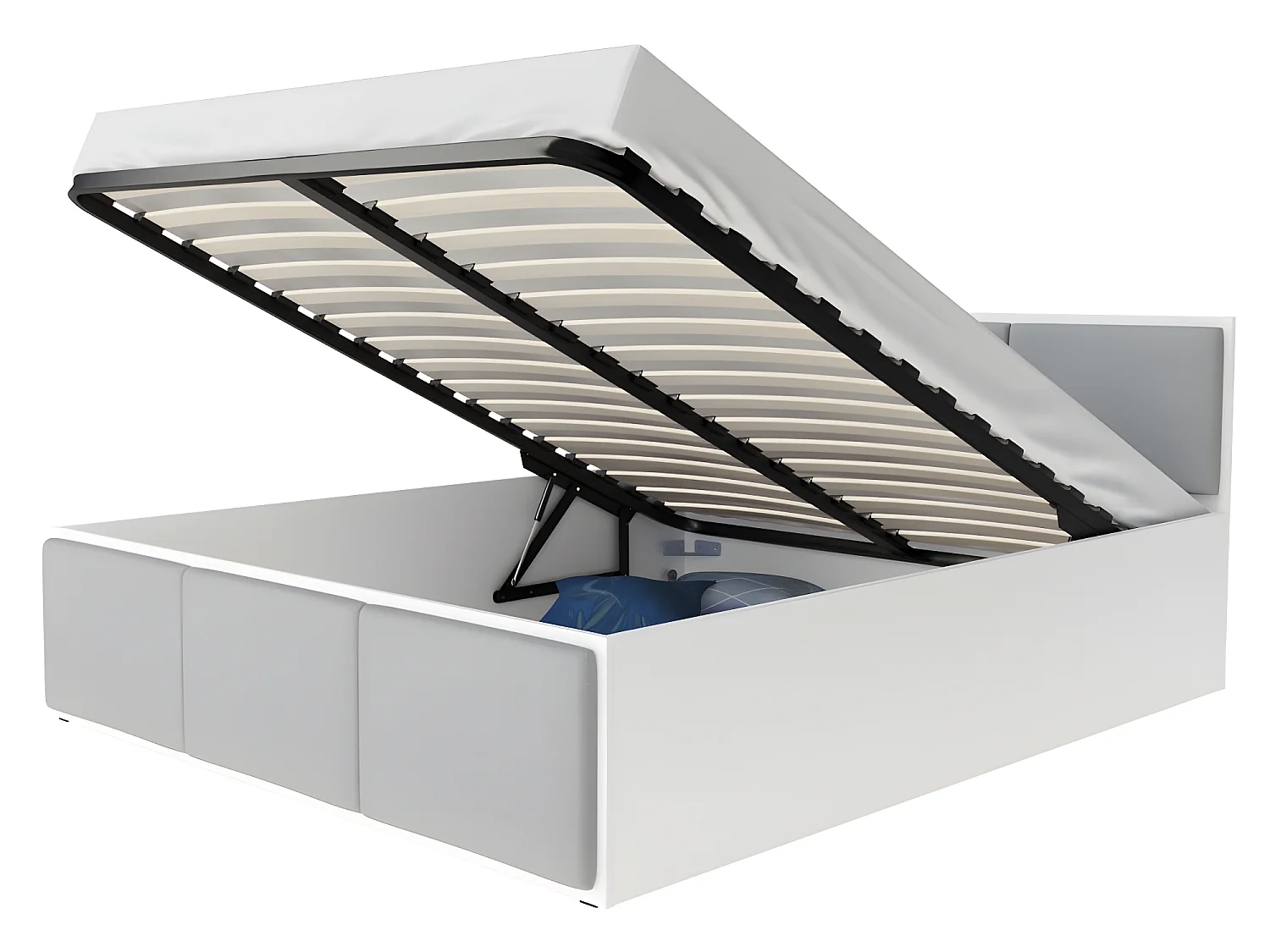 Lit Panama T 120x200 + coffre - Sommier inclus Blanc - Gris clair