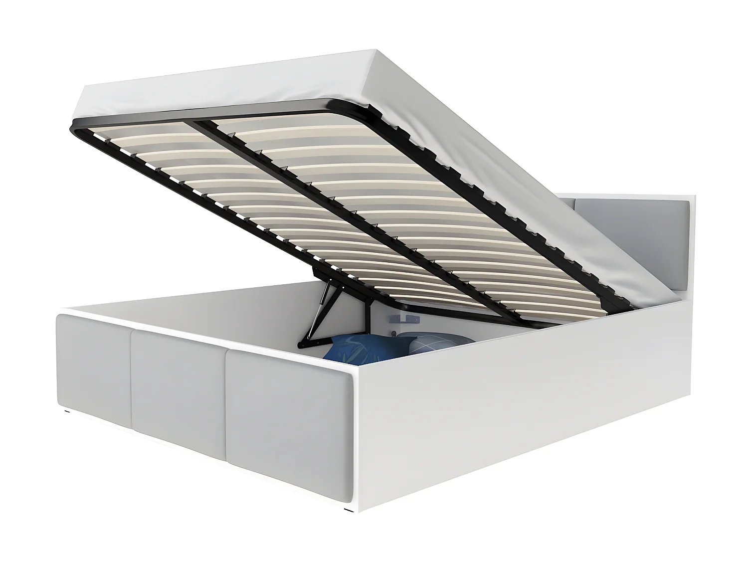 Lit Panama T 120x200 + coffre - Sommier inclus Blanc - Gris clair