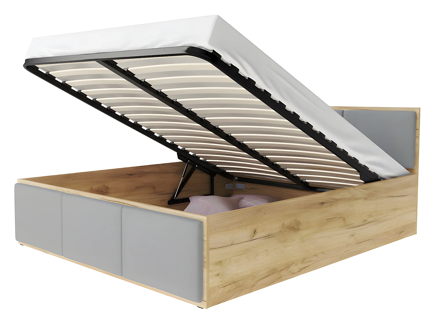 Lit Panama T 120x200 + coffre - Sommier inclus Chêne - gris clair